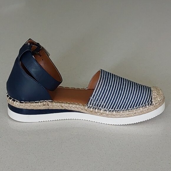 NWT A.N.A. Blue/White Multi Stripe Sandals with Ankle Strap Women's Size 8 - Picture 6 of 13